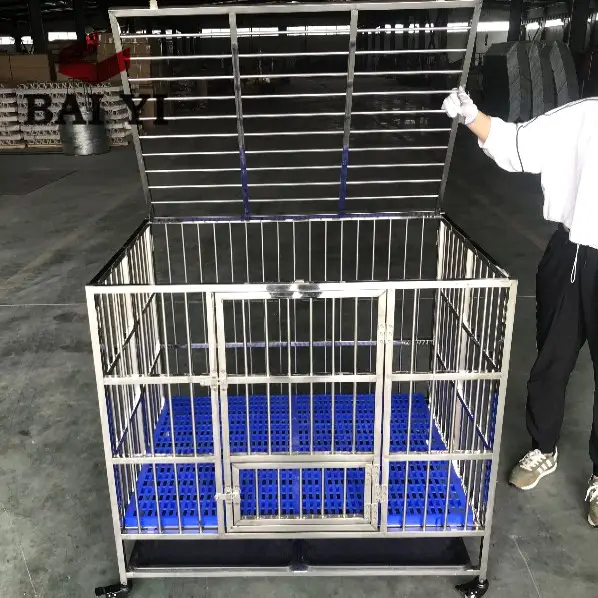 Stainless Steel Bar Dog Cage, Dog Crate, Pet Cage with Plastic Grate