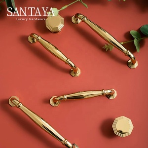 Santaya Solid PVD Gold Brass Handles Kitchen Cabinet Pulls Bedroom Wardrobe Drawer <strong>Knobs</strong> Furniture Handle - Product Image 2