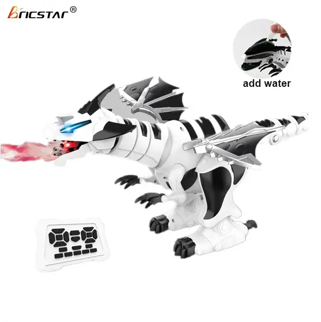 Bricstar aggiungi funzione di spruzzo d'acqua robot intelligente rc walking dinosaur toy con luce lampeggiante e musica