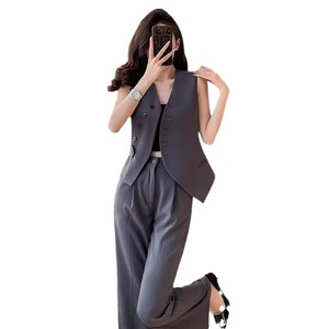 Women's Vest And Wide Leg Pants Suit Solid Color Polyester Satin Breathable Summer Fashion Set - Product Image 5