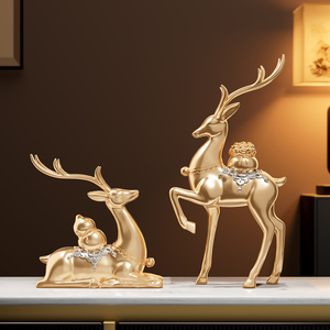 Lucky Deer Figurine Gold Resin Fortune Deer Statue Home Decor Living Room Entryway Housewarming Gift - Product Image 5