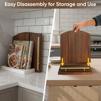 Support de livre de cuisine moderne en bois avec barre métallique dorée, à un seul niveau, pour la cuisine et le bureau (vente en gros)