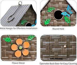 Bunte traditionelle Metalldach hängende Eisen vogel häuser hand bemalte Garten verzierungen Blätter Schmetterling im Freien verwenden Geschenk farbe - Product Image 4