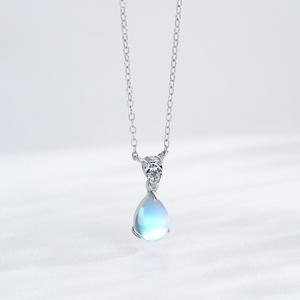 Collar con colgante de lágrima de piedra lunar en forma de pera, versión de cobre personalizable, Lágrimas de Sirena, plata de ley S925, exclusivo para mujeres - Product Image 3