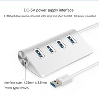 Hub USB 3.0 à 4 ports en aluminium réversible ultra-rapide OEM pour utilisation sur bureau mobile Certifié CE/FCC/ROHS Garantie de 12 mois