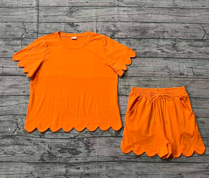 Ensemble de sport pour femmes adultes en coton, imprimé orange uni, collection GSSO3206, vente en gros pour boutiques. - Product Image 1
