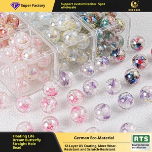 [Light Change] <span class=keywords><strong>Perles</strong></span> rondes en résine, faites à la main, 16MM, motif Papillon Rêveur Flottant, trou droit, en vrac - Product Image 2