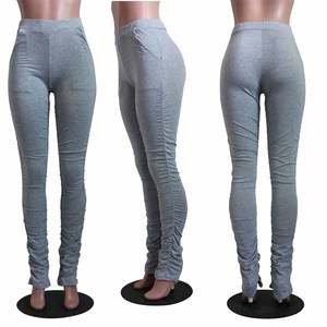 Leggings impilati delle donne dei pantaloni increspati <span class=keywords><strong>vita</strong></span> <span class=keywords><strong>alta</strong></span> di colore solido di estate XS-2XL di vendita superiore - Product Image 4