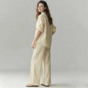 Pijamas de lujo personalizados de talla grande, conjunto de dos piezas, camisa de manga larga y pantalones de bambú y algodón para mujer adulta. - Product Image 2