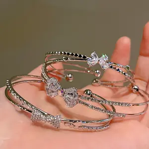 Sprankelende Armband Zilver Zirkoon Strik Bruiloft Strass Gewikkeld Bruidsopening Verstelbare Kristallen Koperen Armbanden Vrouwen