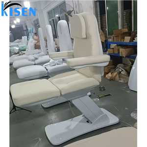 Table de massage électrique moderne KISEN à 3 moteurs avec cadre métallique et appui-tête intégré, en cuir gris durable, pour salon commercial et spa - Product Image 3