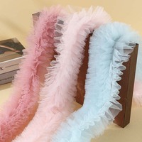 Nouveau Tissu en Dentelle Maille Tridimensionnelle Écologique avec Paillettes et Bordure à Pompons, pour Rideaux et Décorations, Style Lolita Noir Rouge