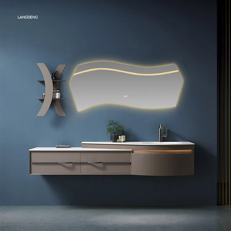 304 acier inoxydable LED miroir lumière salle de bain ensembles armoires moderne luxe salle de bain vanité avec lavabo