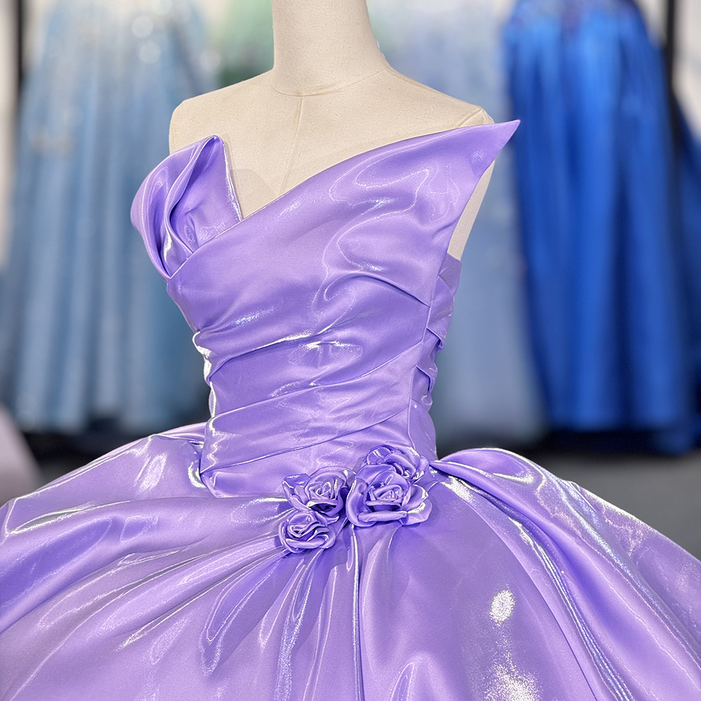 fitted lace wedding dress Purple Tulle Long A-Line Prom Dress, A-Line Strapless Evening Gown main image 0