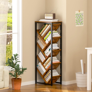 Étagère en forme d'arbre de style américain, organisateur de rangement rustique en bois et métal, présentoir d'angle haut pour livres et magazines - Product Image 2