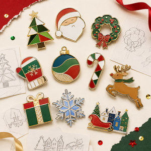 Badge de Noël personnalisé en gros, motif Père Noël et renne, en métal, émail souple, placage, sablage, fabrication en usine, approvisionnement en gros - Product Image 1