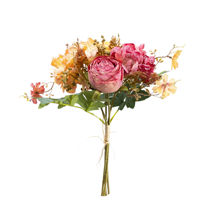 Vente flash - Bouquet de fleurs artificielles en soie rose et orange réalistes et modernes, centre de table pour décoration de mariage