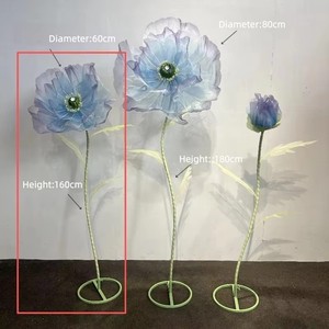 <b>Artificial</b> Poppy <b>Flower</b> Floor Standing Decor Pale Blue Translucent 80cm Large Bloom Wedding Hotel Stage Event 180cm - Product Image 6