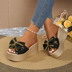 Sandalias de Plataforma con Tacón de Cuña y Lazo para Mujer, Talla Grande, Verano 713, Nuevas, Venta al Por Mayor - Product Image 4