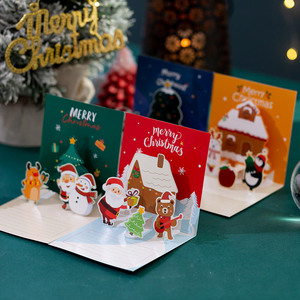 Nouvelle carte de vœux de Noël 3D manuscrite, carte de remerciement de Noël, petite carte en papier pliante avec enveloppe, motif de dessin animé - Product Image 2
