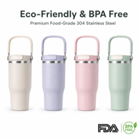 Bouteille isotherme personnalisée avec logo, poignée de transport, en acier inoxydable 316, tasse thermos portable pour femmes et étudiants, double ventouse avec paille