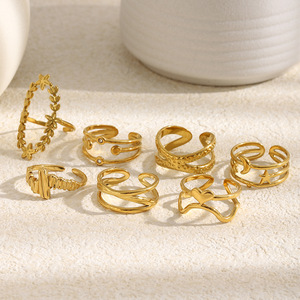 <span class=keywords><strong>แหวน</strong></span>สแตนเลสสตีลชุบทอง 18K รูปดาวห้าแฉกไขว้กัน ดีไซน์หรูหราเข้าได้กับทุกชุด สำหรับผู้หญิง ยี่ห้อ Mengjia สไตล์ยุโรป-อเมริกัน - Product Image 3