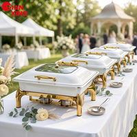 TIANXING 9-Liter Chafing Dish für Buffet, Hydraulisches Catering-Equipment, Speisenwärmer in Weiß und Gold mit Logo