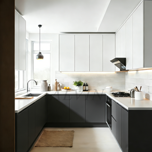 Set <span class=keywords><strong>di</strong></span> Mobili da <span class=keywords><strong>Cucina</strong></span> Moderni a U <span class=keywords><strong>in</strong></span> Bianco Opaco con Cerniere a Chiusura Morbida e Design RTA per Casa e Progetti - Product Image 1