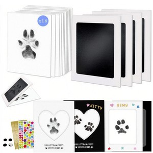 Juego de marcos de papel para recuerdos de mascotas con tinta sin necesidad de lavado para huellas de perros y gatos, 16 hojas, marcos blancos, diseño de corazón - Product Image 1
