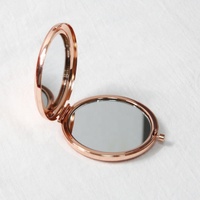 Logo personnalisé gravé au laser plaqué or double face miroir de poche en métal éclairé LED loupe mini miroir de maquillage boîte emballée