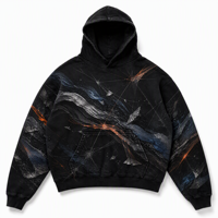 Sweat à capuche noir Original Moss Utility Patch, style streetwear avec appliqué abstrait, pull-over respirant 100 % polyester pour le printemps
