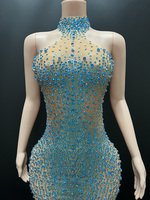 Robe d'anniversaire en diamant Robe de mariée avec strass Robe sexy sans manches pour femmes Party Club Night