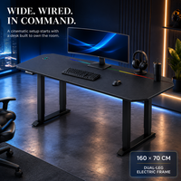 Bureau de Gaming Électrique AOR à Double Moteur 160x70cm, Robuste, Commercial, Réglable en Hauteur, Charge 150kg-250kg, Grand Format Profond