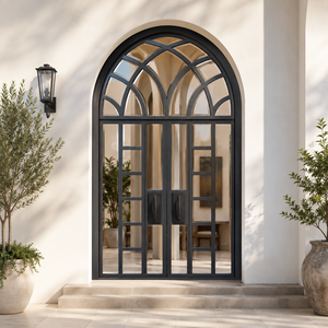 Portes d'entrée manuelles en acier de style français cintrées, avec verre trempé, surface finie, garantie 1 an, pour salon, isolation phonique - Product Image 5