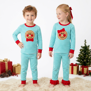 Kids Long Sleeve Striped <b>Pajama</b> Set <b>Christmas</b> Gingerbread Girl Sibling Outfit Clothing - Product Image 1