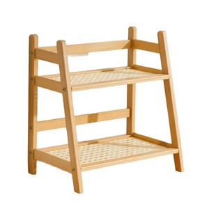 Bamboo <b>Desktop</b> <b>Shelf</b> 2 Tier 10.6in X 7.1in Kitchen Storage Rack For Spices Cups Books Food Multi Function - Product Image 3