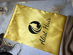 Sacs de rangement pour perruques en satin de soie avec logo personnalisé de haute qualité, vente en gros, emballage recyclable pour mèches de cheveux, noir - Product Image 3