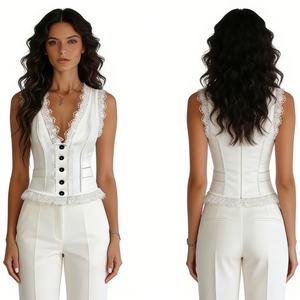 Débardeur en dentelle pour <span class=keywords><strong>femme</strong></span> - Gilet corset sans manches boutonné devant - Vêtements pour <span class=keywords><strong>femme</strong></span> Sehe Fashion - Product Image 4