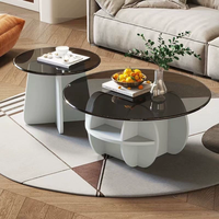 Table basse ronde Hanyee 2025, nouveau design, en bois croisé, noir, blanc, couleur naturelle, avec verre trempé, pour la maison, l'appartement