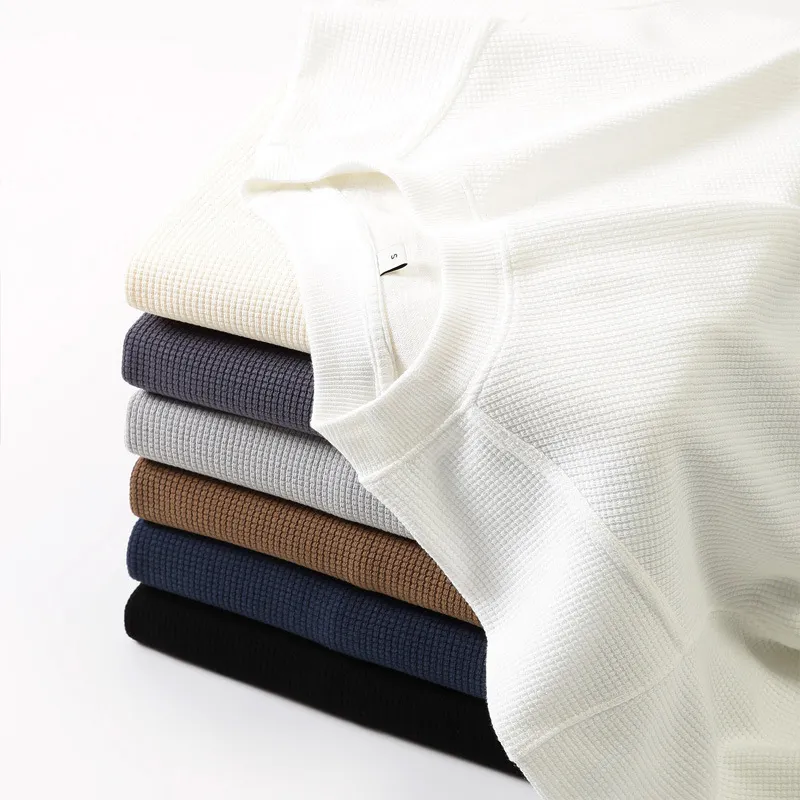 52% Cotton 48% Polyester Plain Mens T-Shirts 220gsm Short Sleeve Drop Shoulder Waffle Tee Shirt