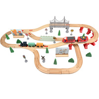 Nuevo Juego de Tren y Coche de Juguete de Madera para Niños, Tren de Madera