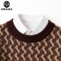 Vente en gros – Conception personnalisée OEM ODM – Pull d'hiver décontracté à manches longues et col rond pour homme, jacquard gaufré sur le devant, respirant et à séchage rapide, marron