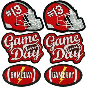 Ensemble de patchs Game Day, 6 pièces, appliques brodées à repasser pour vêtements, rouge et blanc - Product Image 1