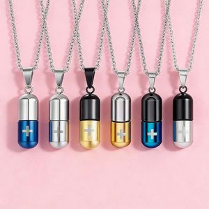 Altın Kaplama Hip Hop Kolye Unisex Titanyum Çelik Kapsül Hap Açılır Kolye Külleri veya Parfüm Saklama Aile Kolyesi - Product Image 1
