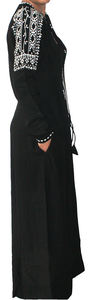 Kaftán Abaya Elegante Bordado para Mujer, Ecológico, de Seda de Bambú y Algodón, Negro, Transpirable, Hecho a Mano, Musulmán - Product Image 3