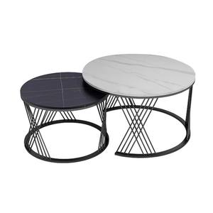 Set di Semplici Tavolini da Caffè di Lusso in Metallo <span class=keywords><strong>Bianco</strong></span> e Oro con Piano Rotondo in <span class=keywords><strong>Marmo</strong></span> Stile Nordico Moderno a Incastro per Soggiorno - Product Image 5