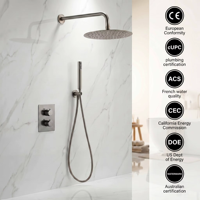 Ensemble de douche thermostatique encastré en laiton couleur bronze rouge pour salle de bain, avec robinet de douche eau chaude et froide couleur cuivre