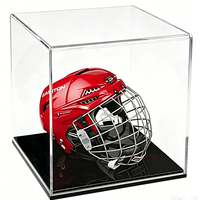Vitrine de présentation en acrylique transparent anti-poussière avec base miroir noire pour casque de hockey ou de moto