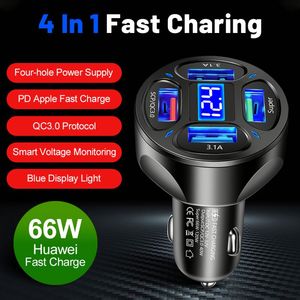 ที่ชาร์จในรถยนต์แบบเร็ว 4 พอร์ต QC3.0 66W พร้อมไฟ LED แสดงผล ชาร์จเร็วสำหรับโทรศัพท์มือถือ ที่ชาร์จ USB ในรถยนต์ - Product Image 5