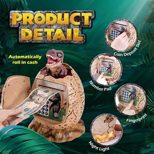 Tirelire électronique en forme d'œuf de dinosaure en plastique avec empreinte digitale et mot de passe, pour enfant, avec veilleuse - Product Image 3
